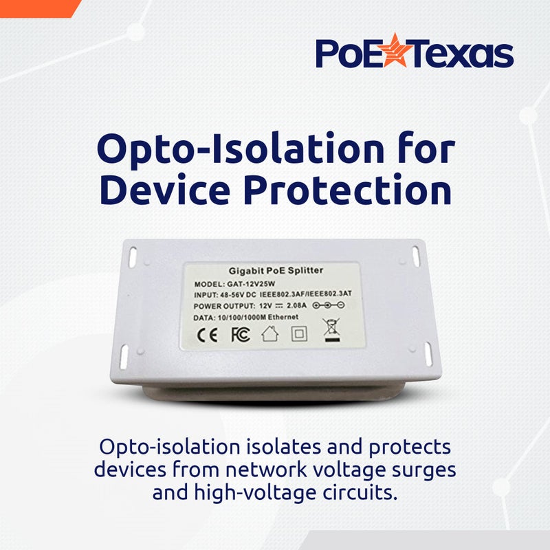 PoE Texas 12 Volt PoE+ - IEEE 802.3at - Splitter Splits Power Over Ethernet to 12v DC & Gigabit Data with Opto-Isolation Protection for 12v 25w Devices, Tablets, Single Board Computers, PTZ Cameras - Image 4